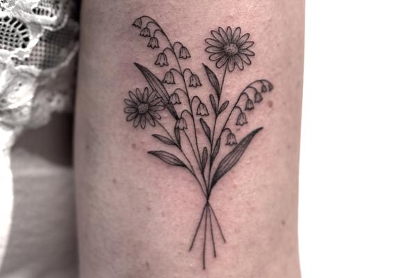 Fine Line Birthflower Bouqet tattoo