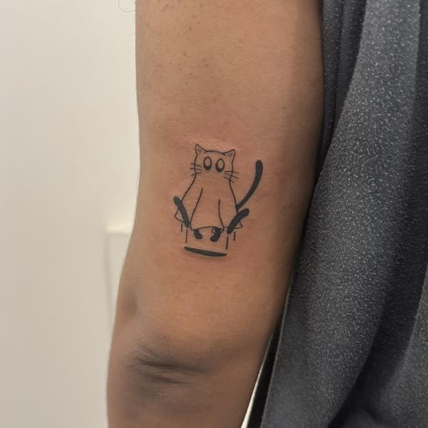 Fineline Ghost Kitty Cat Tattoo
