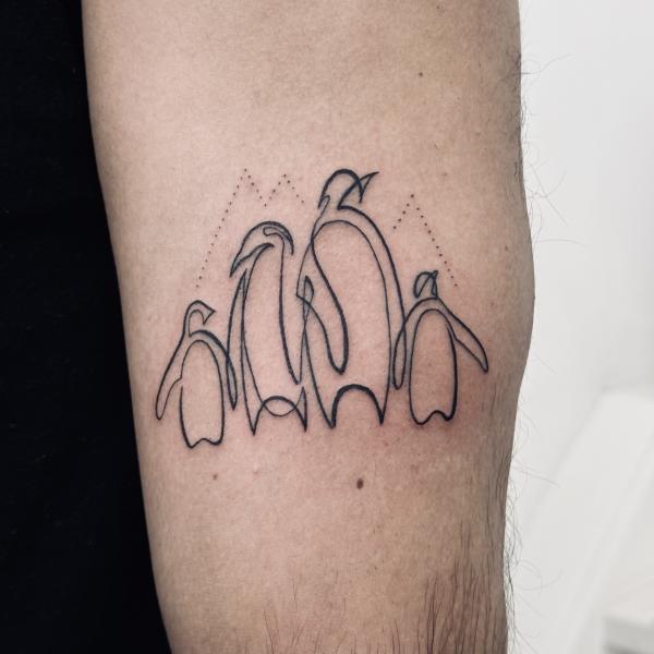 Fineline Single Line Tattoo Penguins