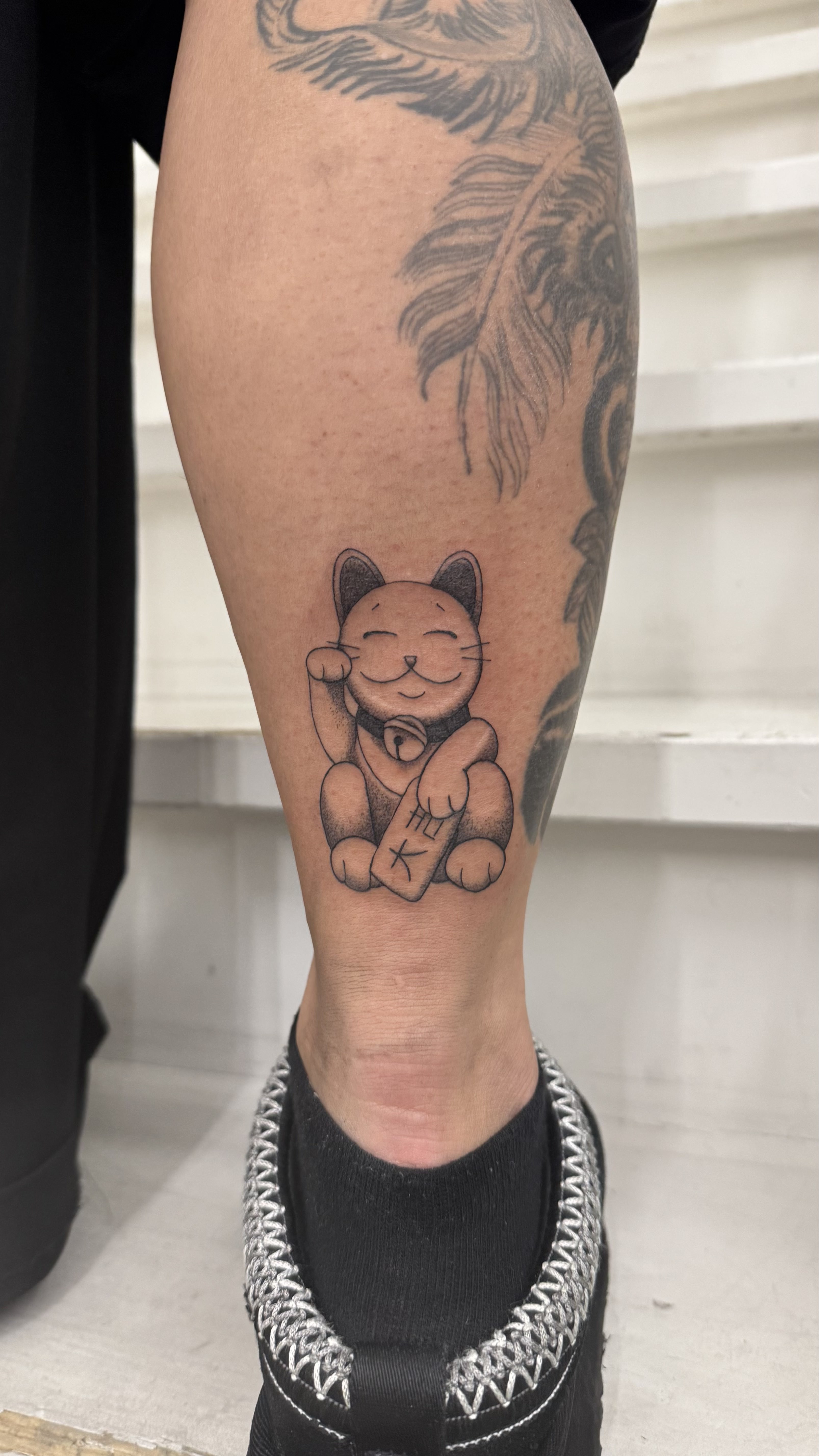 Fineline Lucky Cat Tattoo